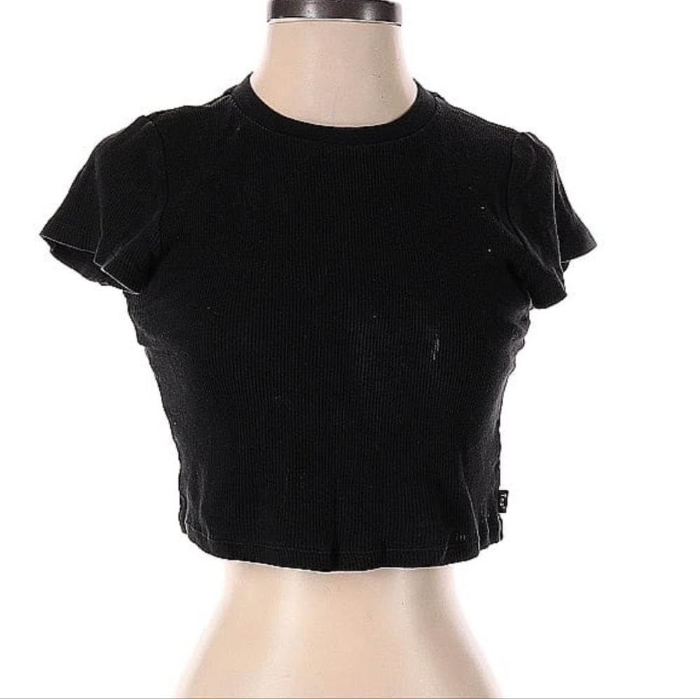 Tna Cropped Ribbed Cotton Black Shirt - Size S